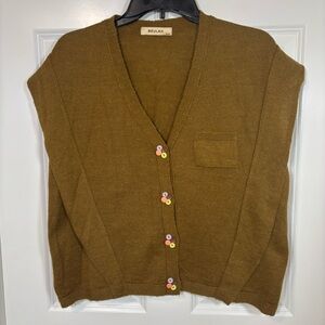 Beulah Brown Women's Sweater Vest with Button Detail S/M